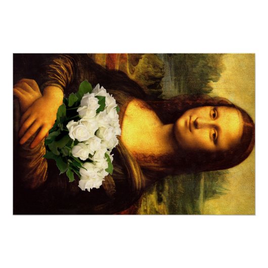 Poster Mona Lisa Avec Bouquet De Roses Blanches (Devant)