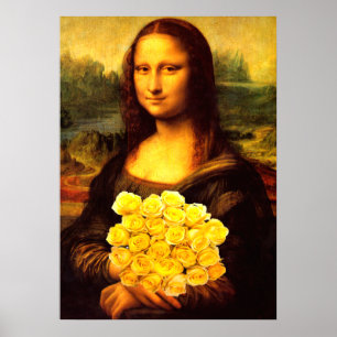 Poster Mona Lisa Avec Bouquet De Roses Jaunes