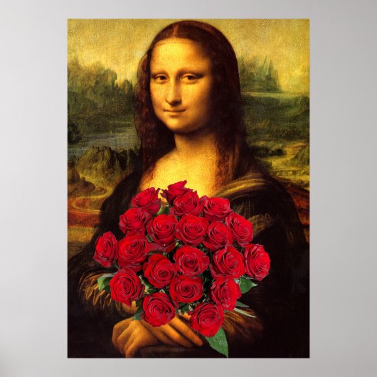 Poster Mona Lisa Avec Bouquet De Roses Rouges (Devant)