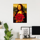 Poster Mona Lisa Avec Bouquet De Roses Rouges (Bureau à domicile)