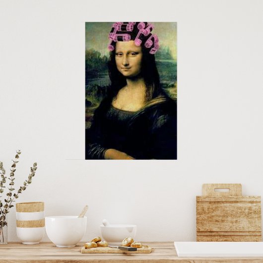 Poster Mona Lisa avec rouleaux à cheveux roses Leonardo d (Cuisine)