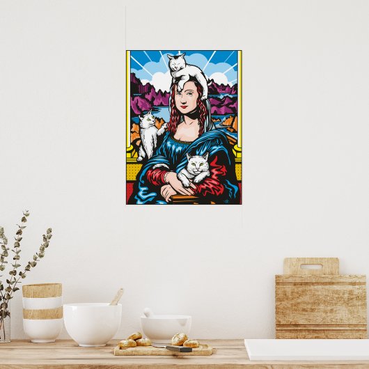 Poster Mona Lisa Avec Ses Chats (Cuisine)