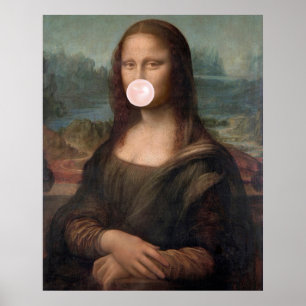 Poster Mona Lisa Blowing Pink Bubble gum 