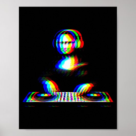 Poster Mona Lisa Drôle Dj Varwave Techno Rave Edm Musique (Devant)