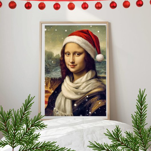 Poster Mona Lisa en chapeau de Père Noël - ambiance festi