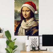 Poster Mona Lisa en chapeau de Père Noël - ambiance festi (Bureau à domicile)