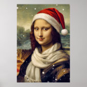 Poster Mona Lisa en chapeau de Père Noël - ambiance festi (Devant)