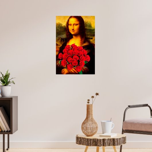 Poster Mona Lisa holding red roses Leonardo Da Vinci  (Salon 3)