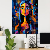 Poster Mona Lisa - Réinterprétation géométrique Abstraite (Bureau à domicile)