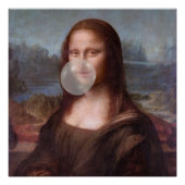 Poster Mona Lisa soufflant du chewing-gum gris (Devant)