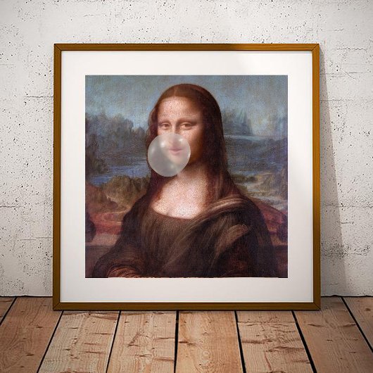 Poster Mona Lisa soufflant du chewing-gum gris