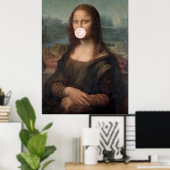 Poster Mona Lisa soufflant un bubble gum rose  (Bureau à domicile)
