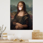 Poster Mona Lisa soufflant un bubble gum rose  (Cuisine)