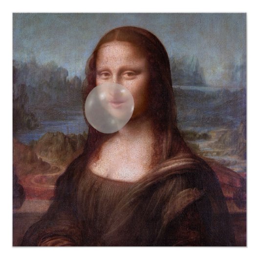 Poster Mona Lisa souffle de bulle grise gomme (Devant)