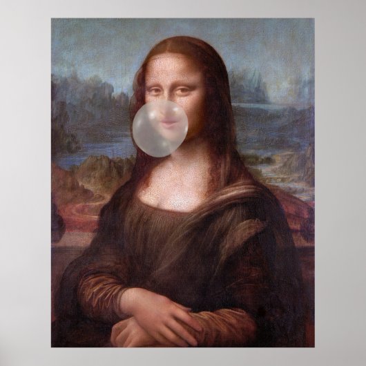 Poster Mona Lisa souffle une bulle grise (Devant)