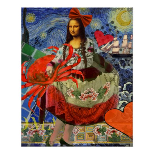 Poster Mona Lisa Starry Night Collage : surréalisme fanta (Devant)