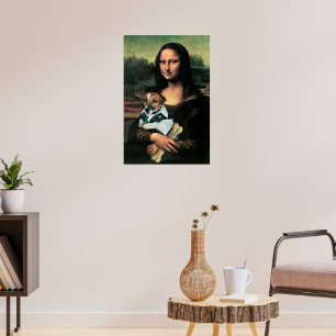 Poster Mona Lisa tenant un chien et un os