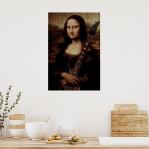 Poster Mona Lisa tenant une guitare (guitariste) amour gu