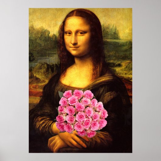 Poster Mona Lisa With Bouquet Of Pink Roses (Devant)