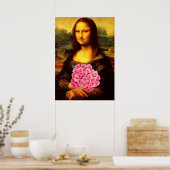 Poster Mona Lisa With Bouquet Of Pink Roses (Cuisine)