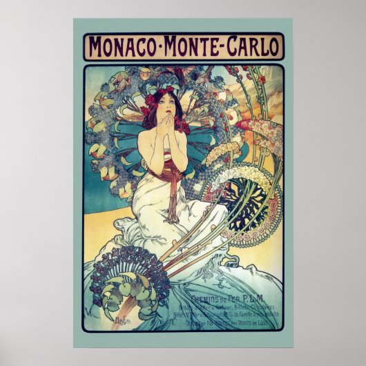Poster Monaco Monte-Carlo (couleurs Turquoises - muettes) (Devant)