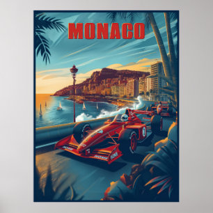 Poster Monaco Vintage Auto Race Travel