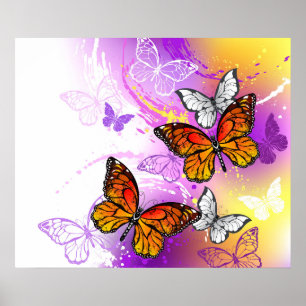 Poster Monarch Butterflies on Purple Background