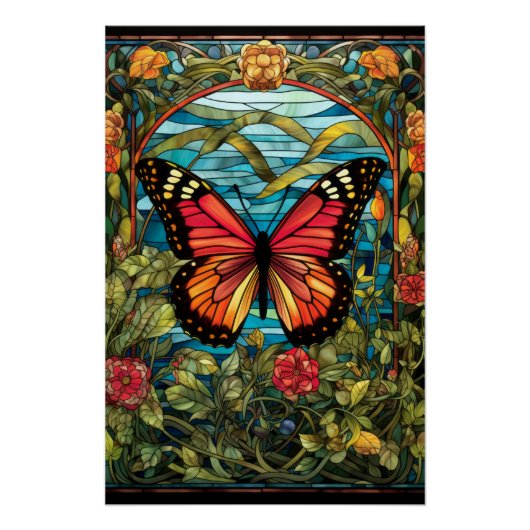 Poster Monarch Butterfly Conception de la fenêtre en verr (Devant)