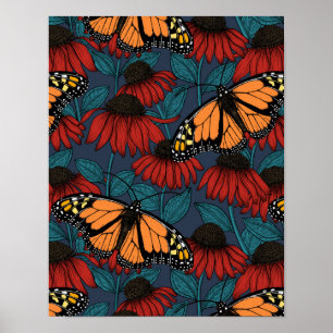 Poster Monarch butterfly on red coneflowers
