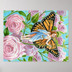Poster Monarch Fairy parmi les Roses