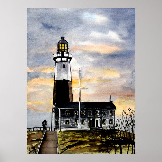 Poster monauk point phare new york peinture art (Devant)