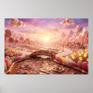 Poster monde de bonbons infini et rivière de chocolat & G