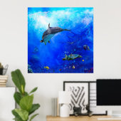 Poster Monde des dauphins "VENT SUR L'EAU" (Bureau à domicile)