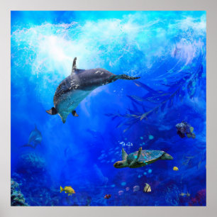 Poster Monde des dauphins "VENT SUR L'EAU"