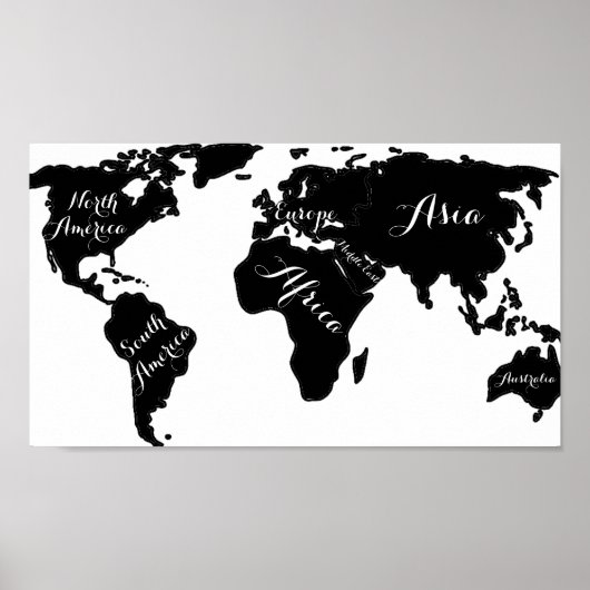 Poster Monde noir et blanc chic carte globe hipster impri (Devant)