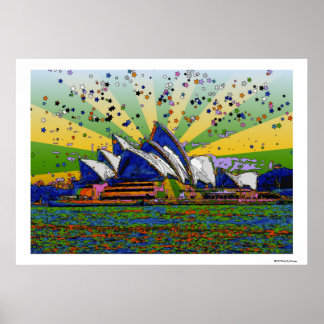 Poster Monde psychédélique : Sydney Australie Skyline A2