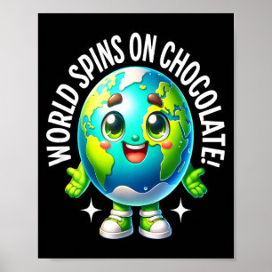 Poster Monde tourne au chocolat drôle mignon terre nourri