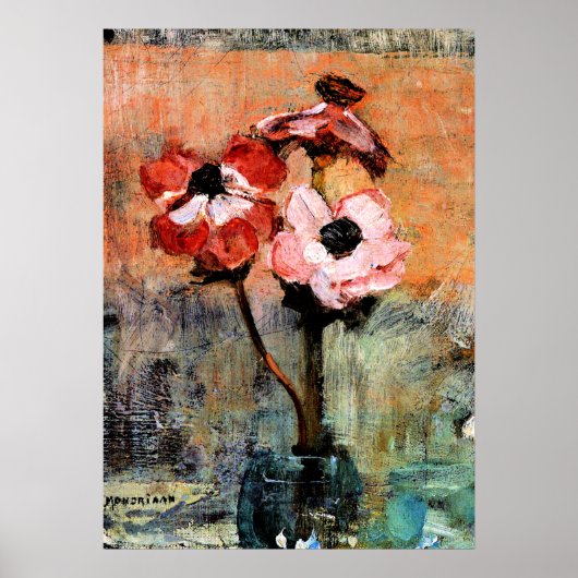 Poster Mondrian - Anémones dans un vase (Devant)