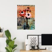 Poster Mondrian - Anémones dans un vase (Bureau à domicile)