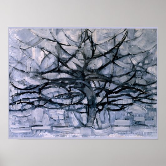 Poster Mondrian - Arbre gris, célèbre peinture, (Devant)