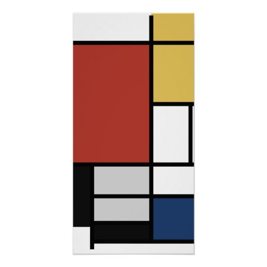 Poster Mondrian Peinture Rouge Plane Jaune Noir Gris Bleu (Devant)