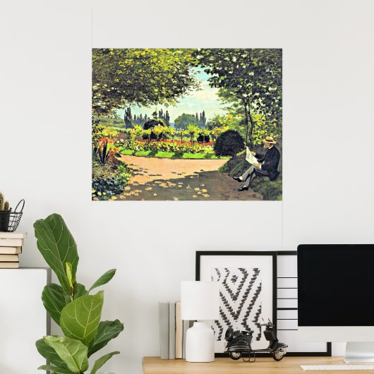 Poster Monet - Adolphe Monet Lecture dans le jardin (Bureau à domicile)