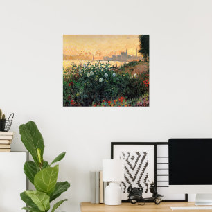 Poster Monet - Argenteuil, Fleurs au Bord de la Rivière