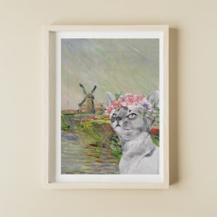 Poster Monet Champ Tulipes and Fancy Cat
