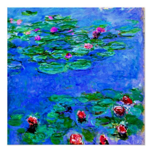 Poster Monet : Lys d'eau (rouge), peinture Claude Monet (Devant)