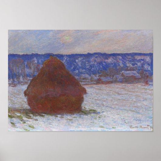 Poster Monet - Meule de blé (effet de neige, jour couvert (Devant)