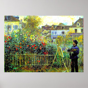Poster Monet peignant dans son jardin à Argenteuil