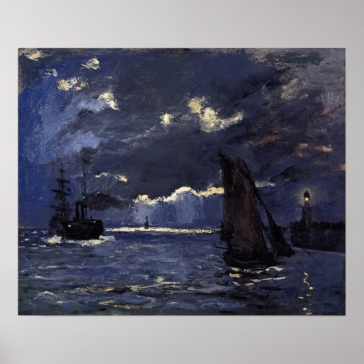 Poster Monet - Un paysage marin avec navires au clair de (Devant)