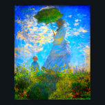 Poster Monet Woman with a Parasol<br><div class="desc">A family portrait poster featuring Claude Monet’s wife, Camille, holding a parasol, and their son, Jean, taking a walk in a vibrant green field being blown by the wind on a summer’s day. A great Monet gift for fans of impressionism and French art.</div>