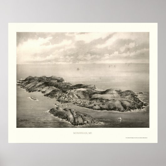 Poster Monhegan, ME Carte panoramique - 1896 (Devant)
